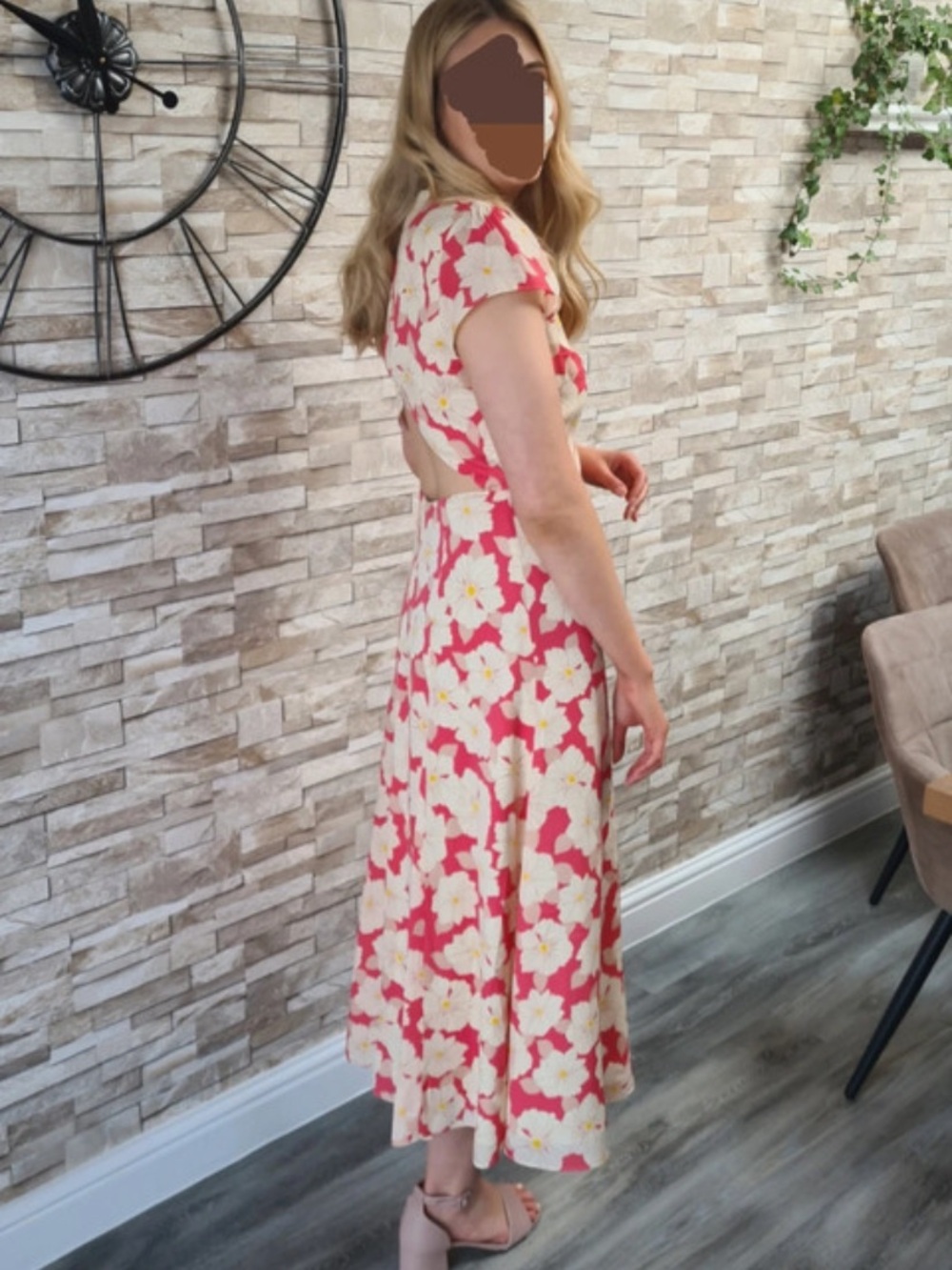 Reiss Floral Pink & Cream Midi Dress